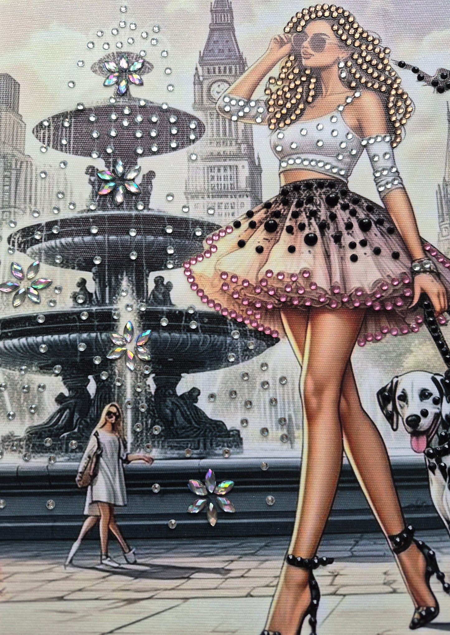 Lady In Front of Fountain Diamond Art Canvas