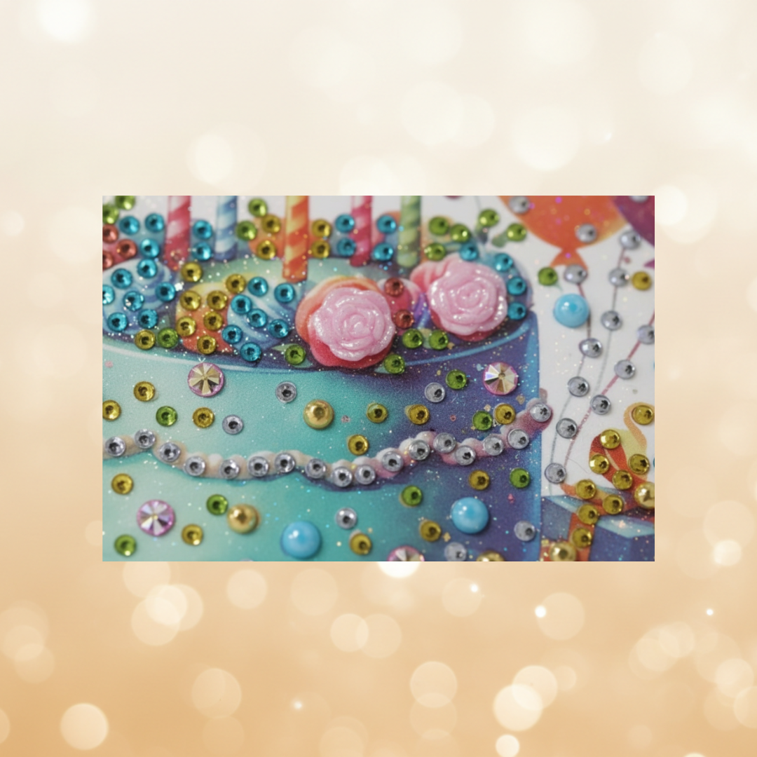 Happy Birthday Blue Cake Handmade Completed 5D Luxury Sparkle Diamond Art Card