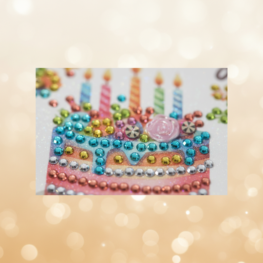 Happy Birthday Banner Cake Handmade Completed 5D Luxury Sparkle Diamond Art Card