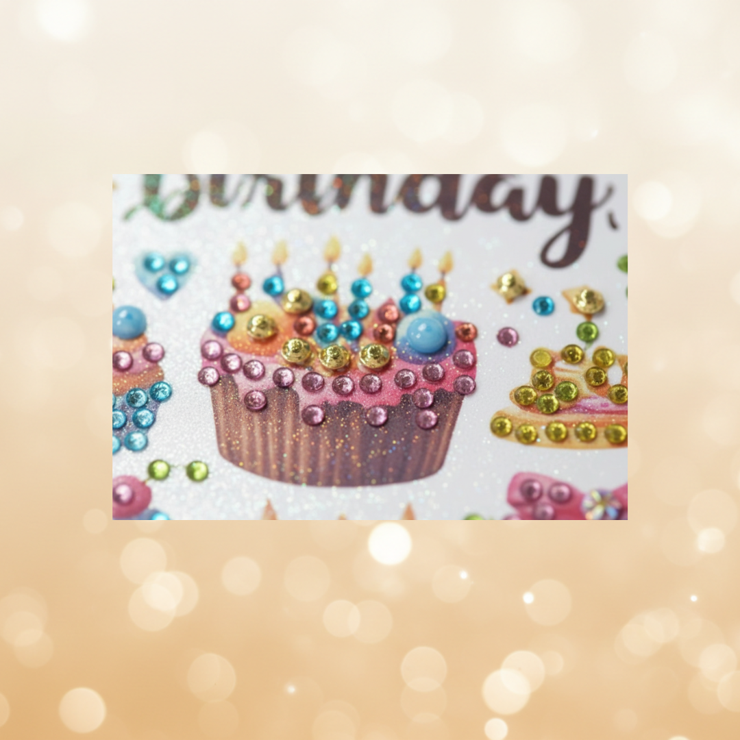Happy Birthday Full Cakes Handmade Completed 5D Luxury Sparkle Diamond Art Card