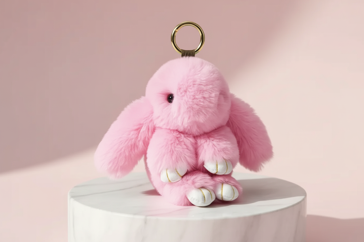 Mini Baby Pink Fluffy Bunny Rabbit Key Ring & Bag Charm