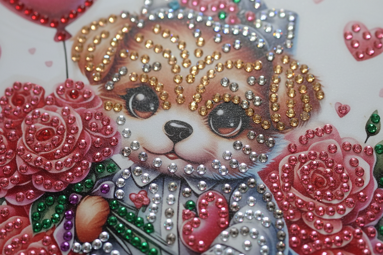 Cute Hatted Dog with Roses Diamond Art card