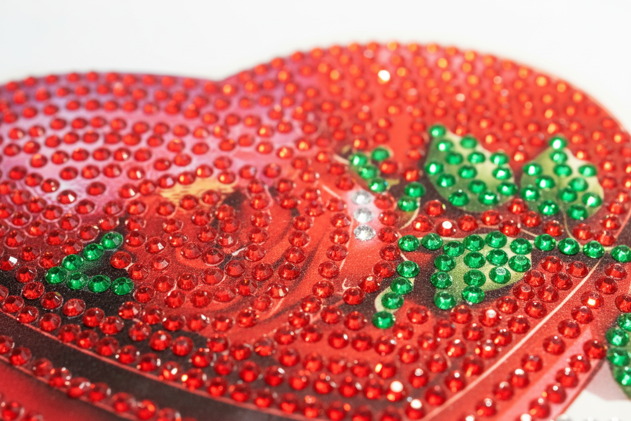 Red Rose on a Red Heart Shaped Box Diamond Art Card