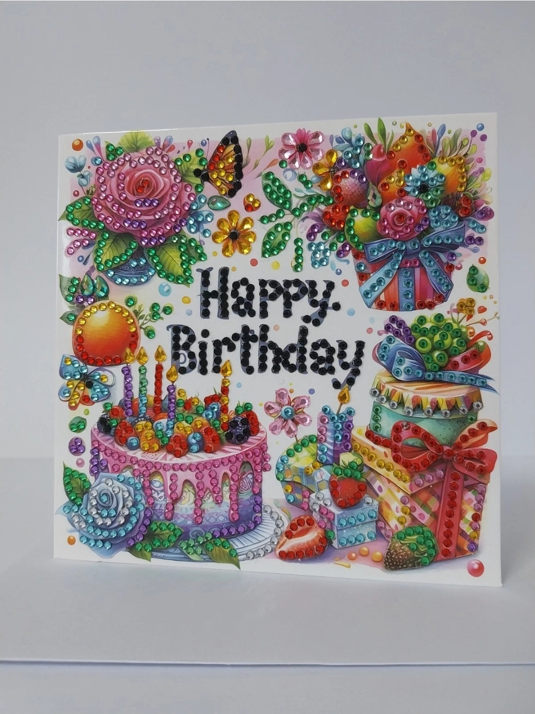 Happy Birthday, Mix Cake Handmade Diamond Art Card Birthday