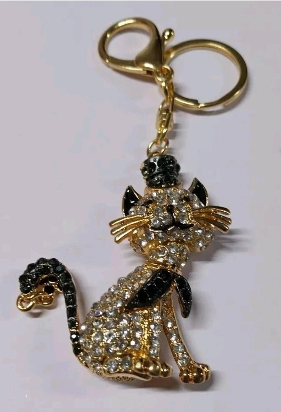 Cat With a Hat Rhinestone Diamante Bag Charm Handbag Keychain Bling Gift Ladies