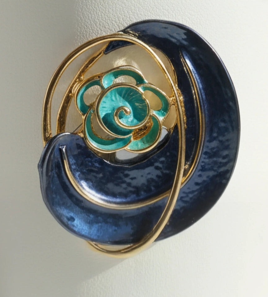 MAGNETIC BROOCH SEA BLUE RHINESTONES