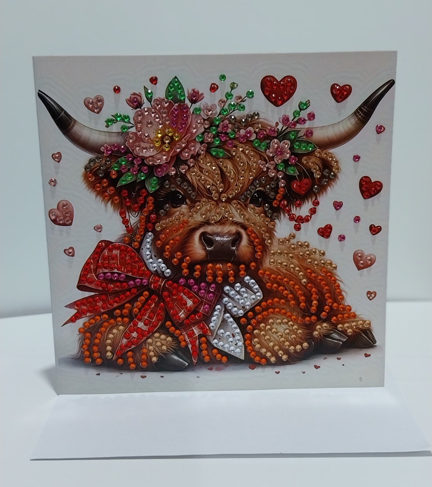 Highland Cow with Red Bow Diamond Art Card