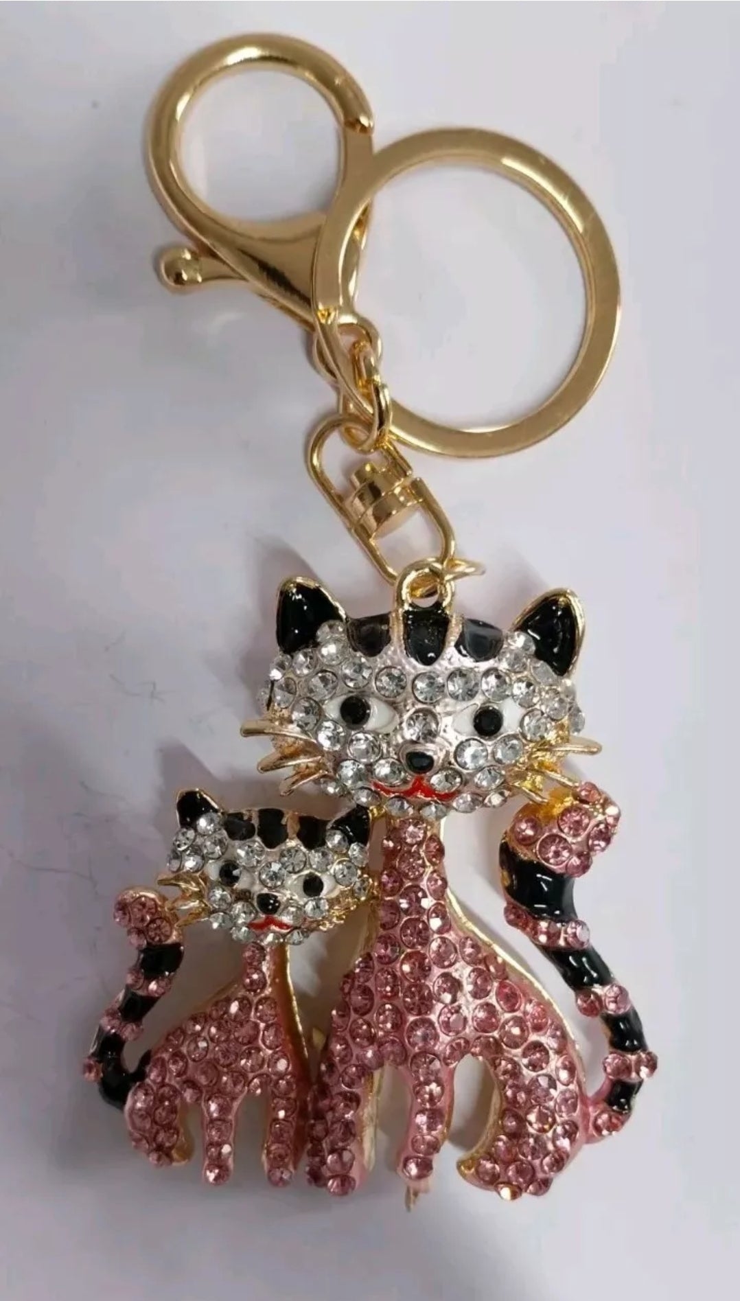 2 Pink Cats Rhinestone Diamante Bag Charm Handbag Keychain Bling Gift Ladies