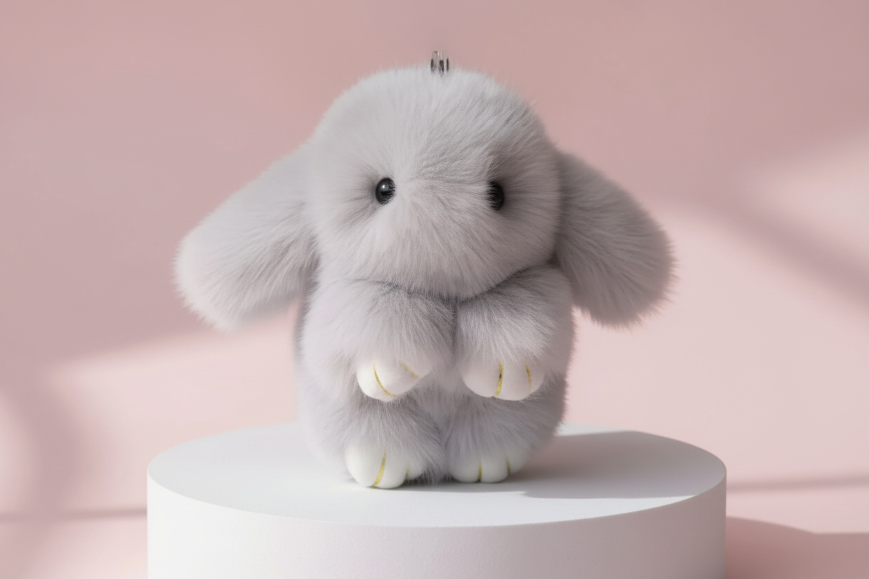 Mini Grey Fluffy Bunny Rabbit Key Ring & Bag Charm
