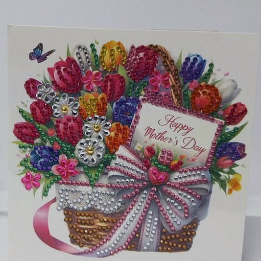 Basket of Tulip Flowers and a Heart Bow Mother's Day Card
