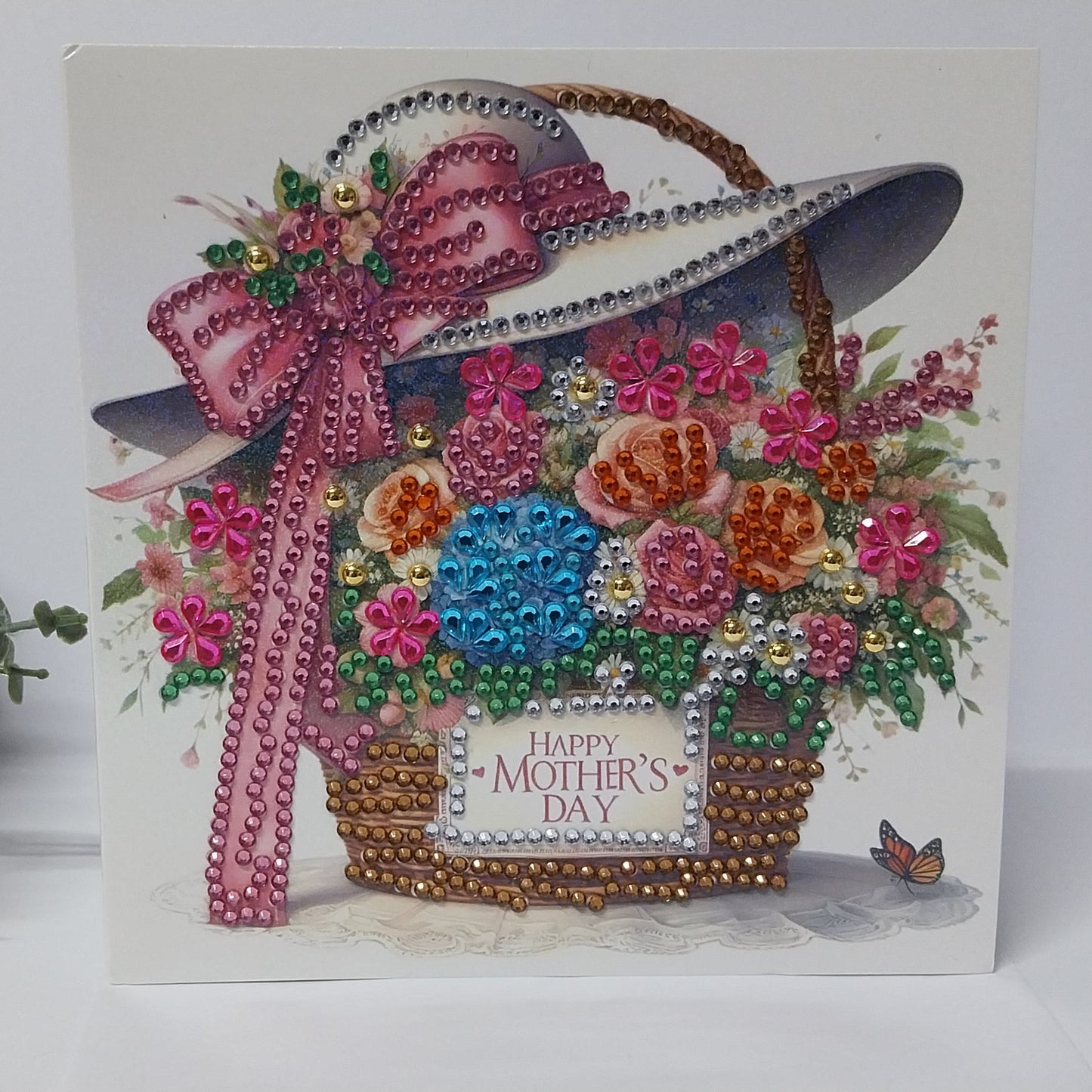 Basket of Flowers and a Hat Mother's Day Card
