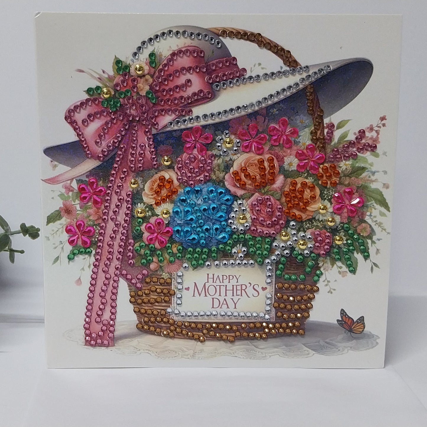 Basket of Flowers and a Hat Mother's Day Card