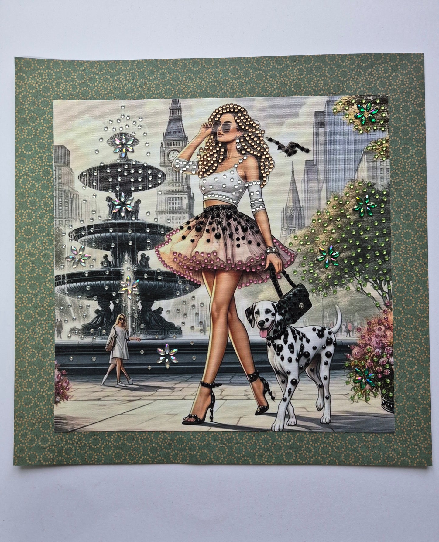 Lady In Front of Fountain Diamond Art Canvas
