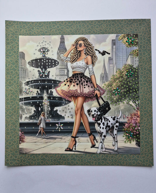 Lady In Front of Fountain Diamond Art Canvas