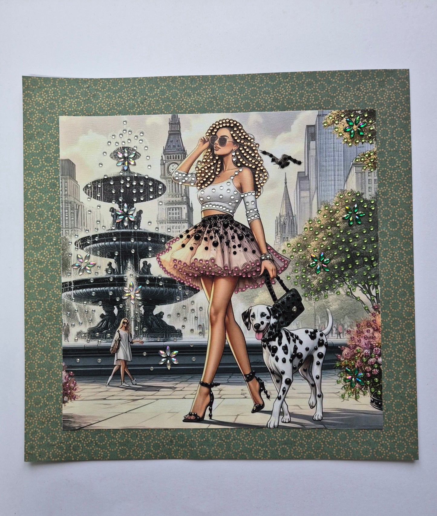 Lady In Front of Fountain Diamond Art Canvas