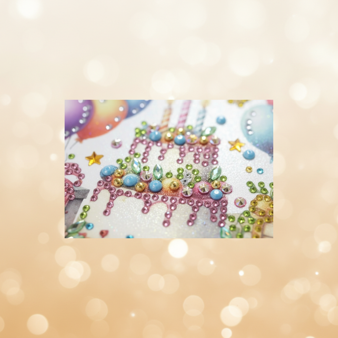 Happy Birthday 2 Tier Cake Handmade Completed 5D Luxury Sparkle Diamond Art Card