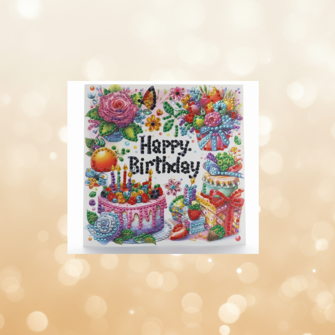 Happy Birthday, Mix Cake Handmade Diamond Art Card Birthday