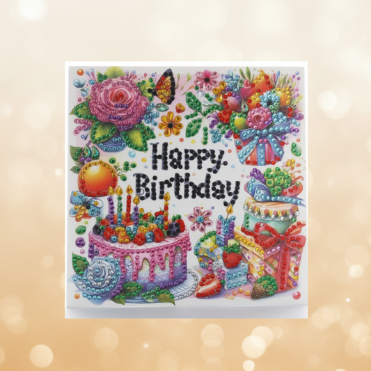 Happy Birthday, Mix Cake Handmade Diamond Art Card Birthday
