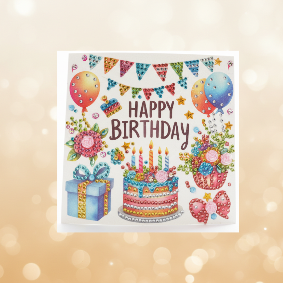Happy Birthday Banner Cake Handmade Completed 5D Luxury Sparkle Diamond Art Card