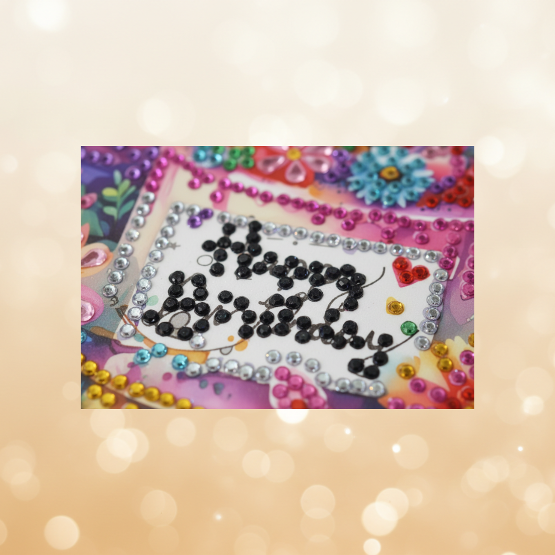 Happy Birthday Butterfly Cake Handmade Completed 5D Sparkle Diamond Art Card