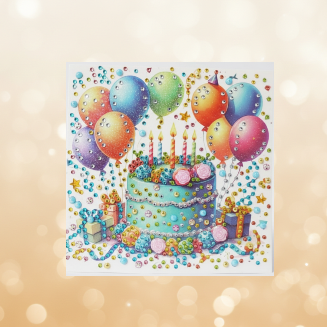 Happy Birthday Blue Cake Handmade Completed 5D Luxury Sparkle Diamond Art Card