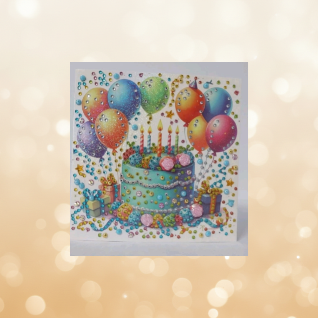 Happy Birthday Blue Cake Handmade Completed 5D Luxury Sparkle Diamond Art Card