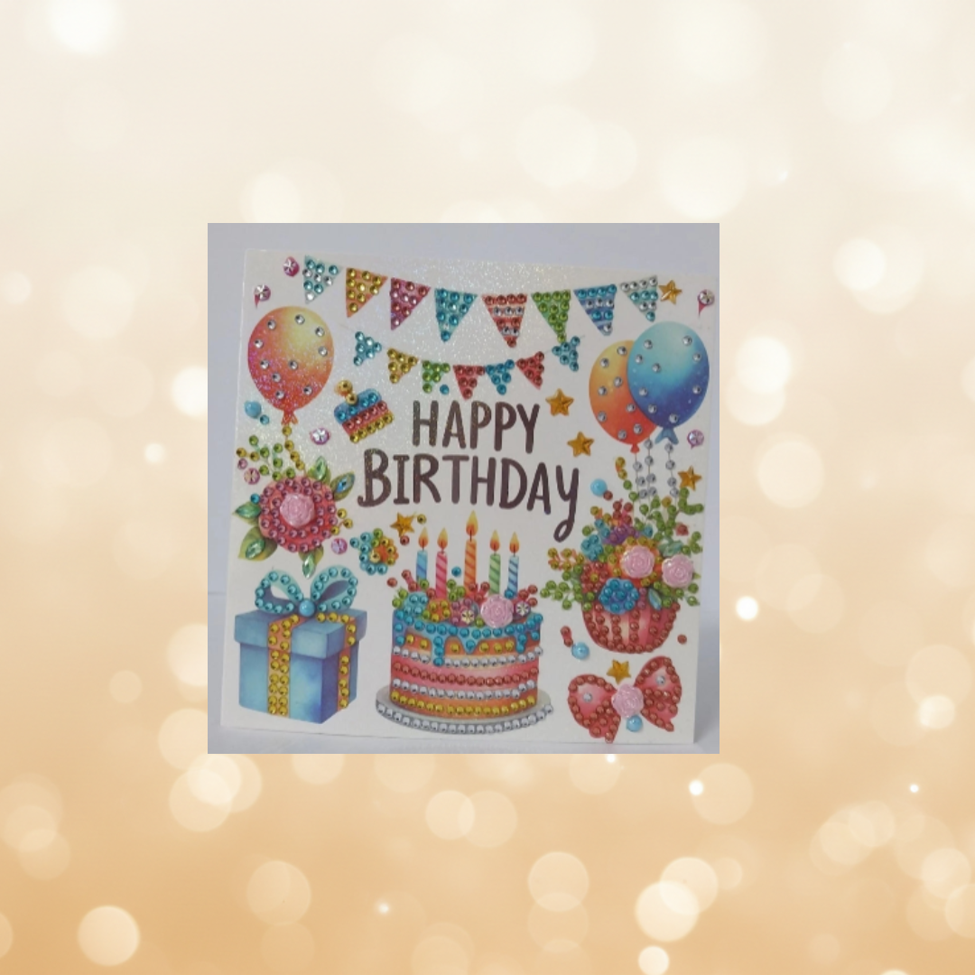 Happy Birthday Banner Cake Handmade Completed 5D Luxury Sparkle Diamond Art Card