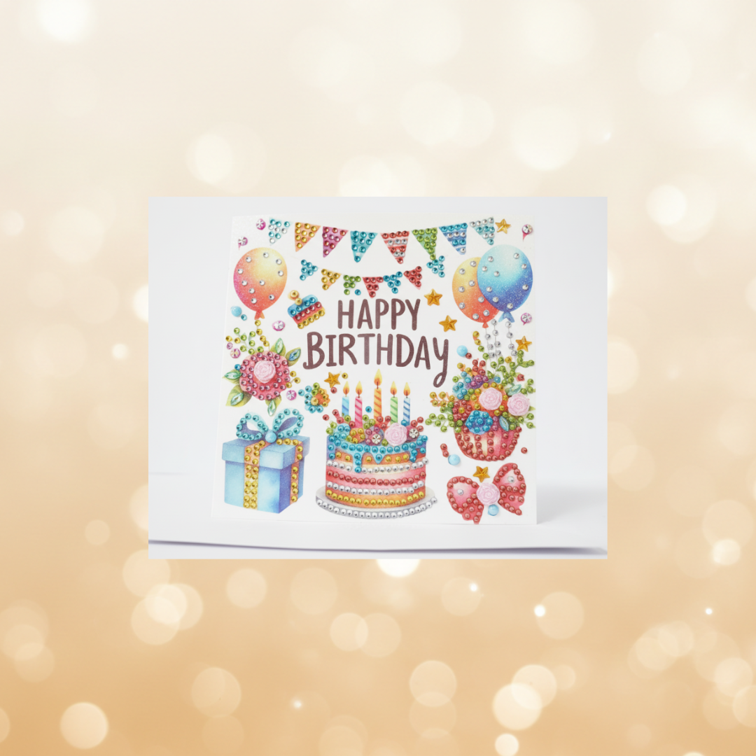 Happy Birthday Banner Cake Handmade Completed 5D Luxury Sparkle Diamond Art Card