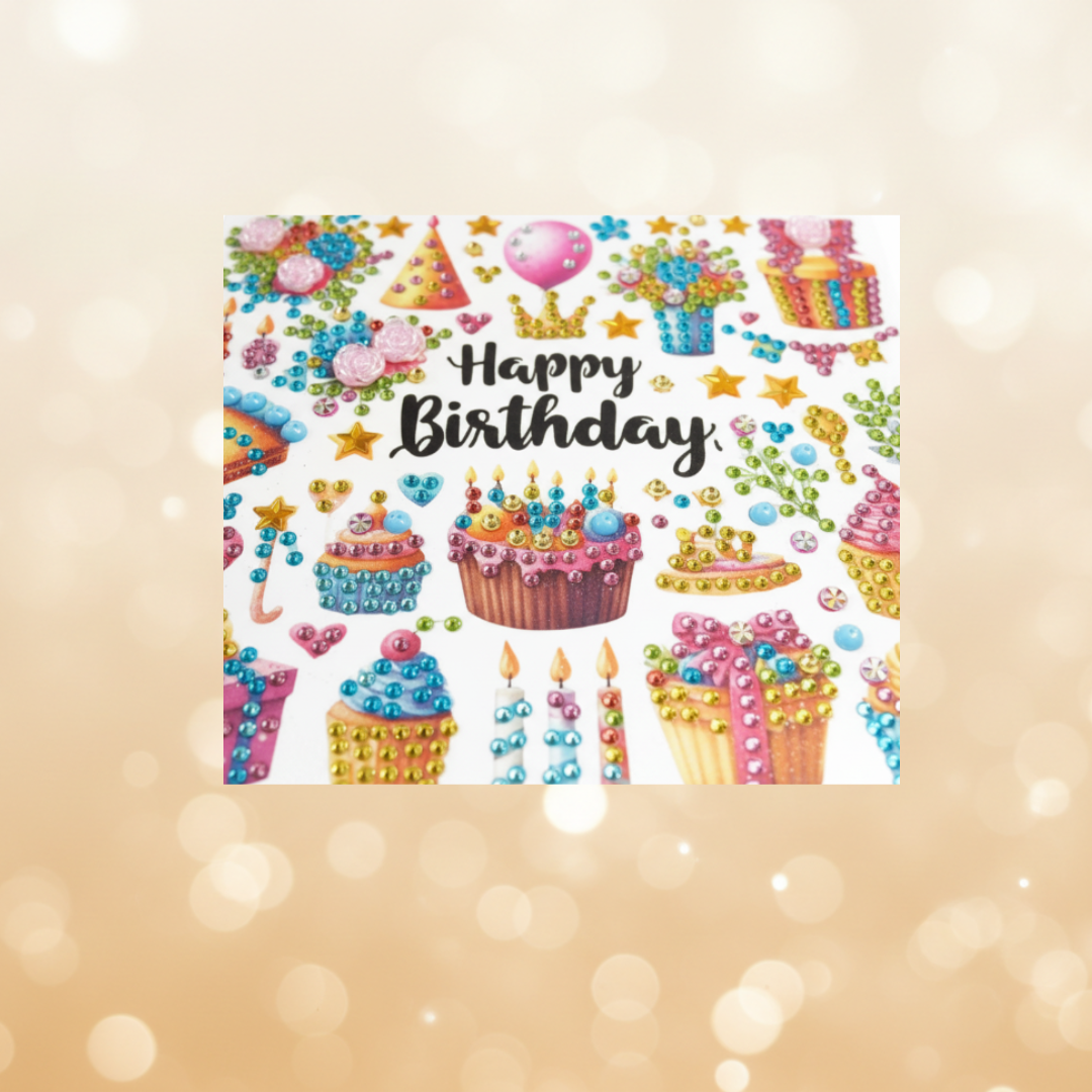Happy Birthday Full Cakes Handmade Completed 5D Luxury Sparkle Diamond Art Card
