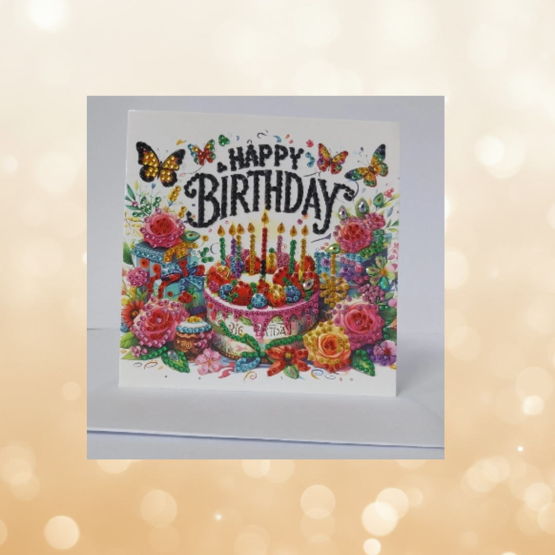 Happy Birthday Fruit Cake Handmade Completed Luxury 5D Sparkle Diamond Art Card