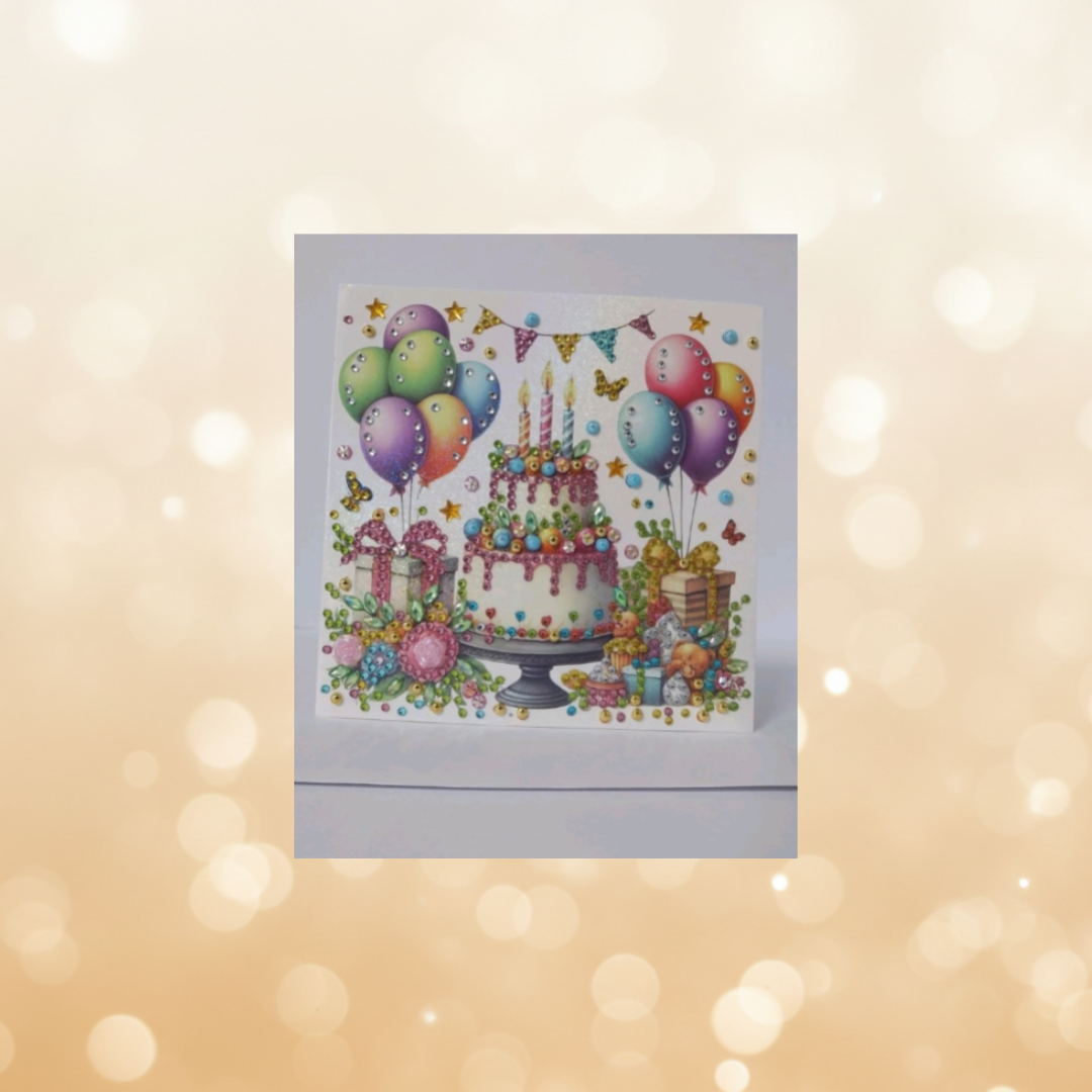 Happy Birthday 2 Tier Cake Handmade Completed 5D Luxury Sparkle Diamond Art Card