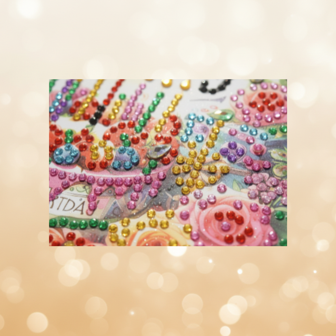 Happy Birthday Fruit Cake Handmade Completed Luxury 5D Sparkle Diamond Art Card