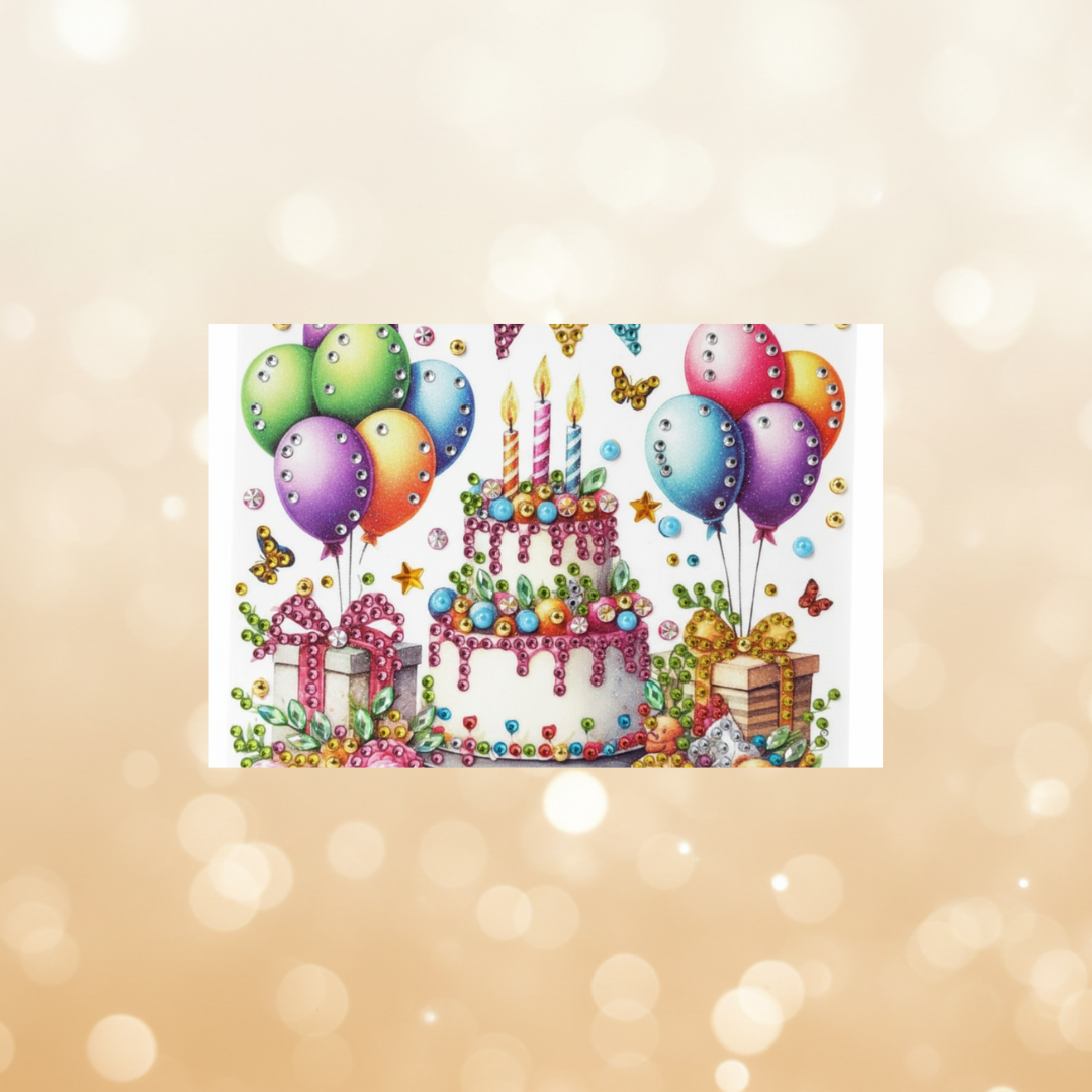 Happy Birthday 2 Tier Cake Handmade Completed 5D Luxury Sparkle Diamond Art Card