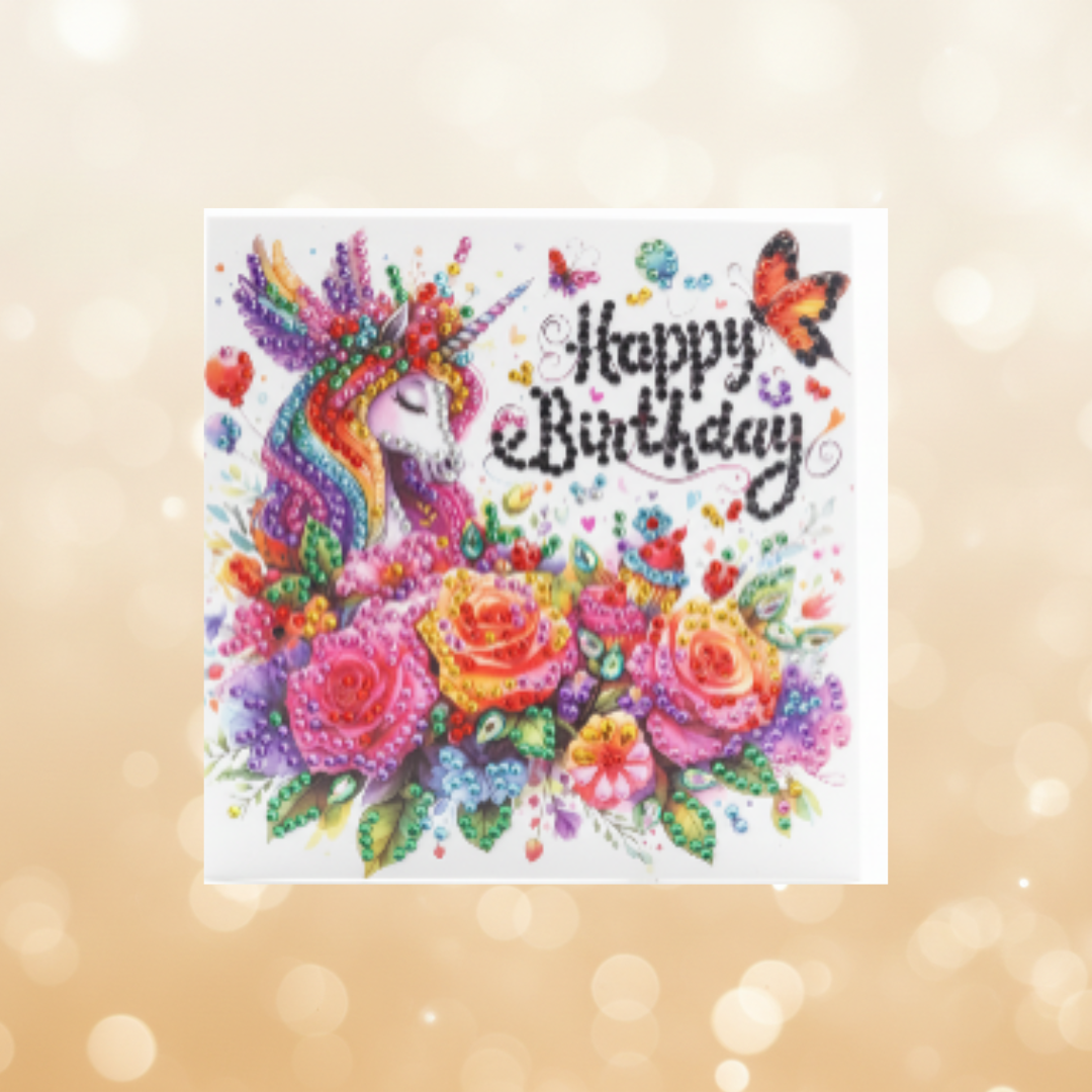 Happy Birthday Unicorn Handmade Completed Luxury 5D Sparkle Diamond Art Card