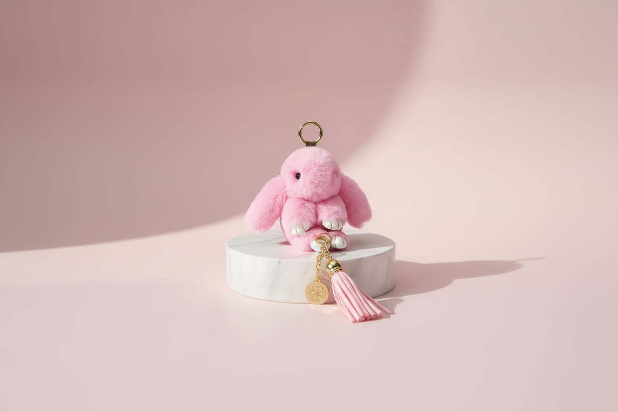 Mini Baby Pink Fluffy Bunny Rabbit Key Ring & Bag Charm
