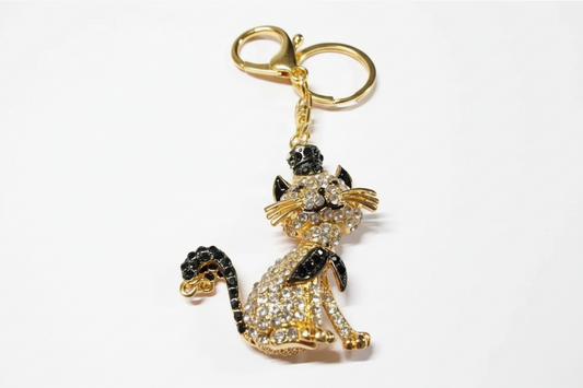 Cat With a Hat Rhinestone Diamante Bag Charm Handbag Keychain Bling Gift Ladies