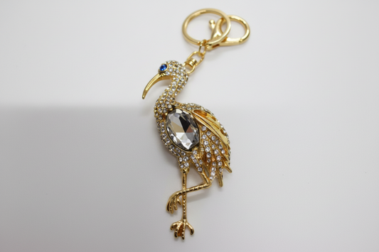 Cranes Bird Rhinestone Diamante Bag Charm Handbag Keychain Bling Gift Ladies