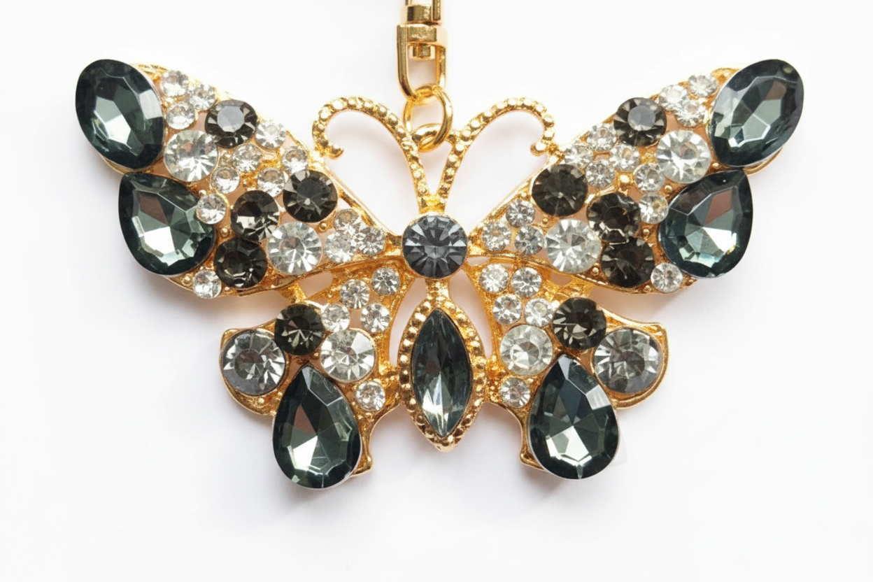 Black Butterfly Rhinestone Diamante Bag Charm Handbag Keychain Bling Gift Ladies