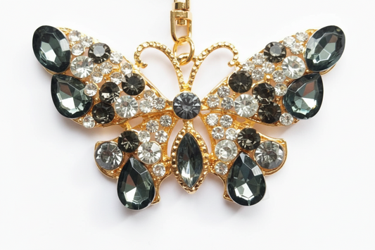 Black Butterfly Rhinestone Diamante Bag Charm Handbag Keychain Bling Gift Ladies