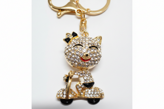 Crystal Diamante Cat On The Bike Bagcharm Ladies bag Keyring Christmas Gift