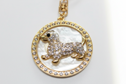 Dog In Circle Rhinestone Diamante Bag Charm Handbag Keychain Bling Gift Ladies