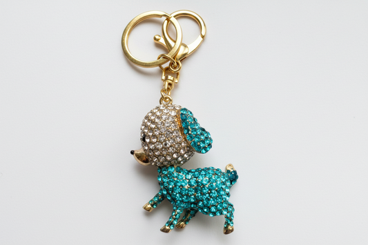 Blue Ear Dog Rhinestone Diamante Bag Charm Handbag Keychain Bling Gift Ladies