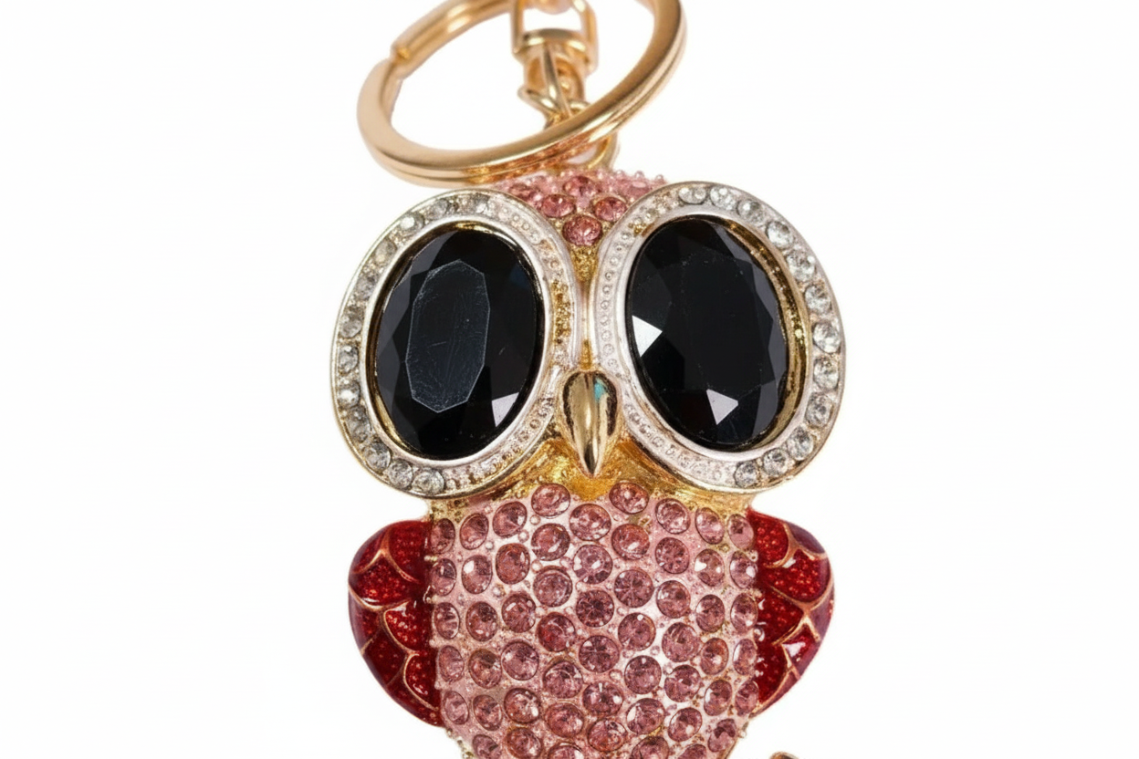 Big Eye Owl Rhinestone Diamante Bag Charm Handbag Keychain Bling Gift Ladies
