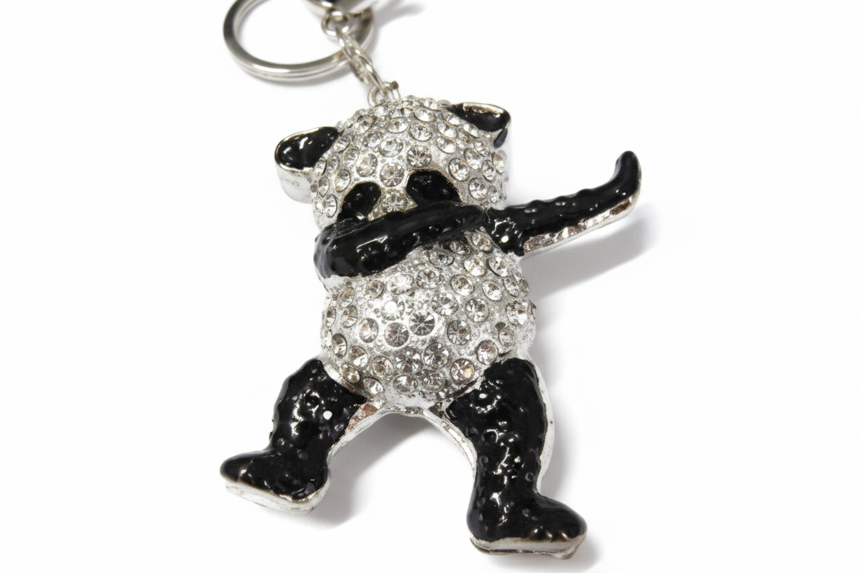 Black Panda Rhinestone Diamante Bag Charm Handbag Keychain Bling Gift Ladies