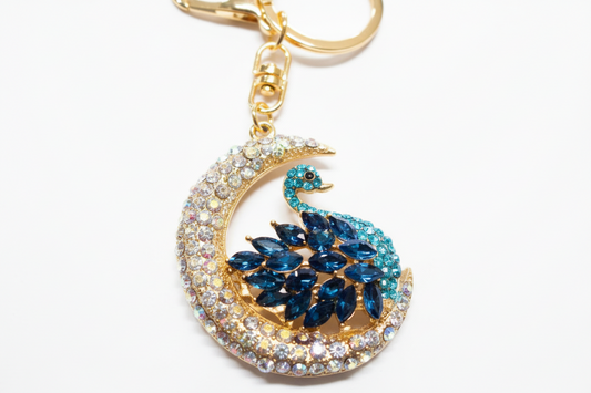 Blue Swan Rhinestone Diamante Bag Charm Handbag Keychain Bling Gift Ladies