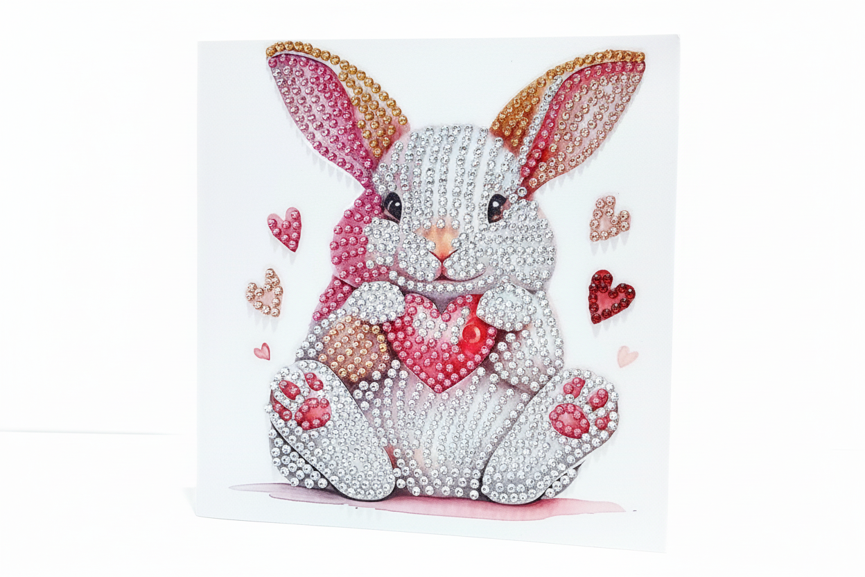 Bunny holding a small red heart Diamond art card