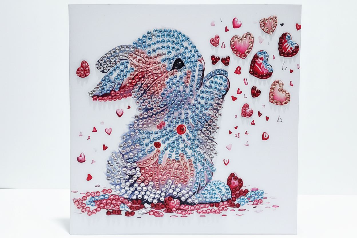 Bunny Chasing Hearts Diamond Art Card