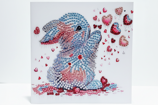 Bunny Chasing Hearts Diamond Art Card
