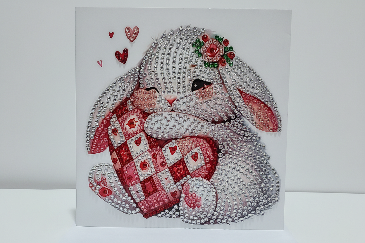 Bunny with a Patched Heart Diamond Art Card