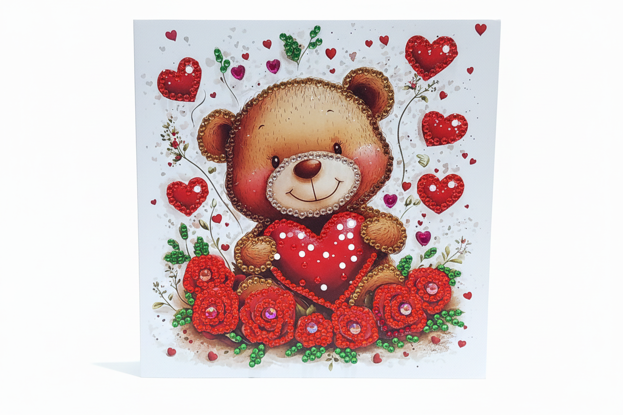 Teddy bear holding a heart Diamond Art Card